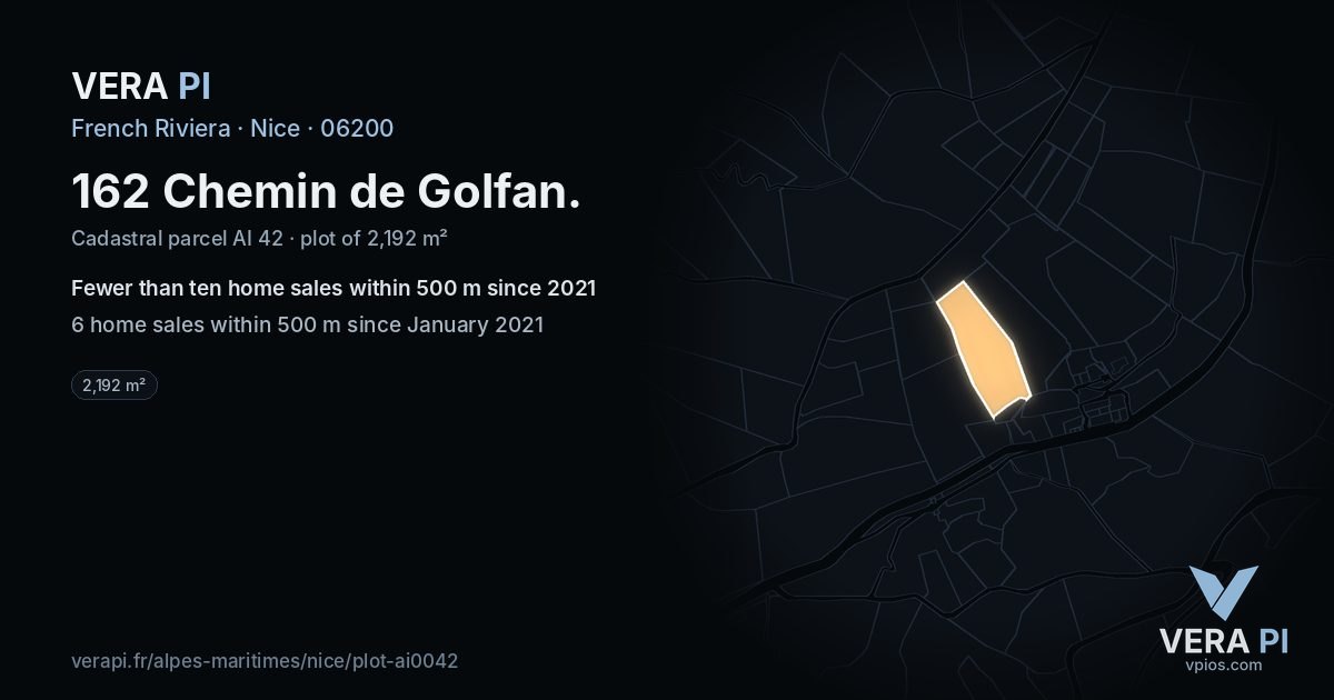 162 Chemin de Golfan, Nice at night – the plot lit, the parcels around coloured by the prices near them