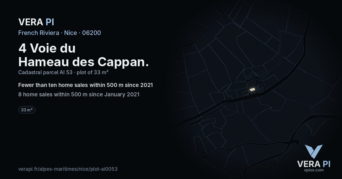 4 Voie du Hameau des Cappan, Nice at night – the plot lit, the parcels around coloured by the prices near them