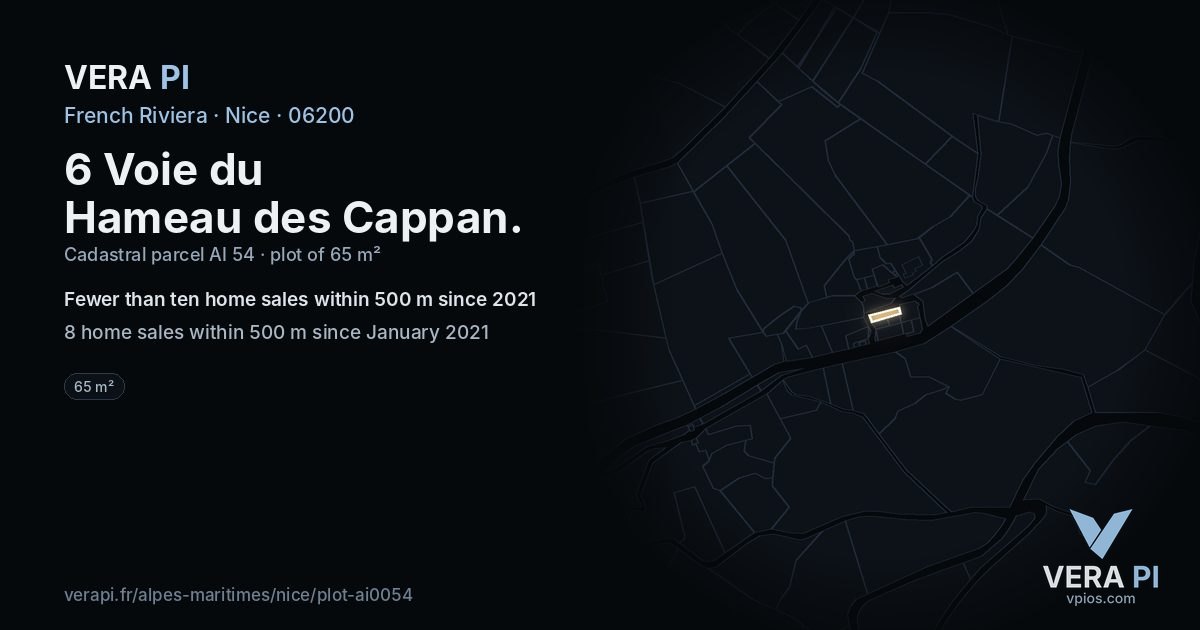 6 Voie du Hameau des Cappan, Nice at night – the plot lit, the parcels around coloured by the prices near them