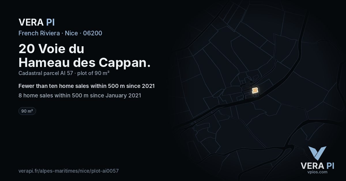 20 Voie du Hameau des Cappan, Nice at night – the plot lit, the parcels around coloured by the prices near them