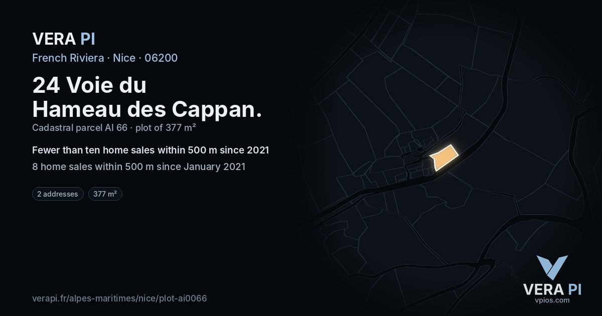 24 Voie du Hameau des Cappan, Nice at night – the plot lit, the parcels around coloured by the prices near them