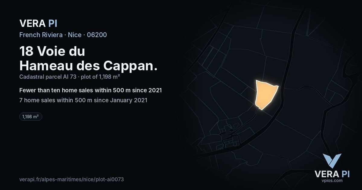 18 Voie du Hameau des Cappan, Nice at night – the plot lit, the parcels around coloured by the prices near them
