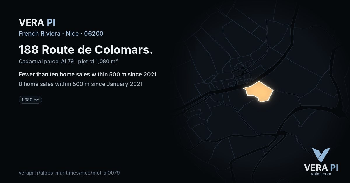 188 Route de Colomars, Nice at night – the plot lit, the parcels around coloured by the prices near them