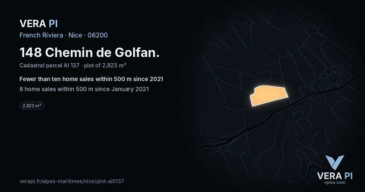 148 Chemin de Golfan, Nice at night – the plot lit, the parcels around coloured by the prices near them