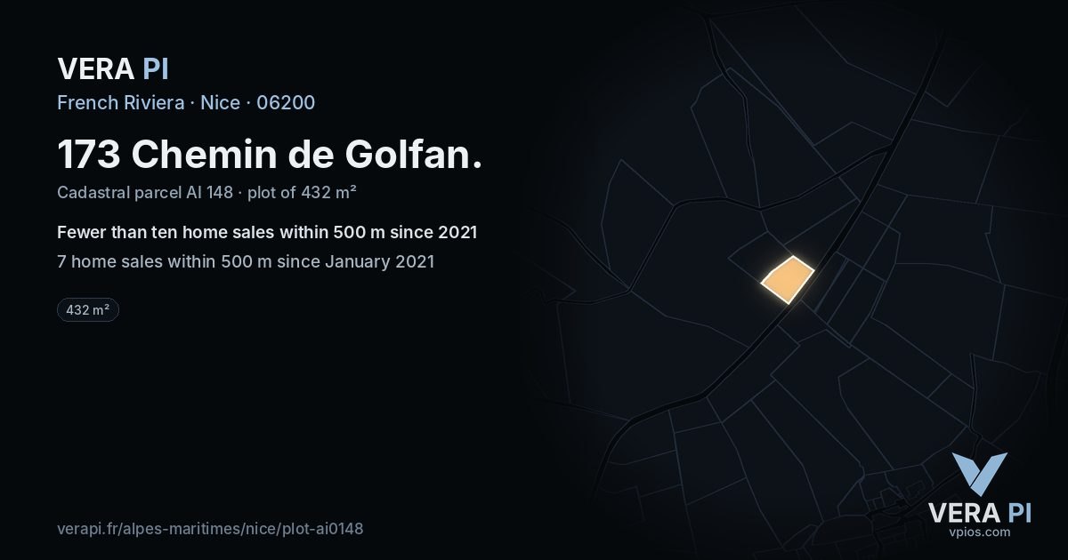173 Chemin de Golfan, Nice at night – the plot lit, the parcels around coloured by the prices near them