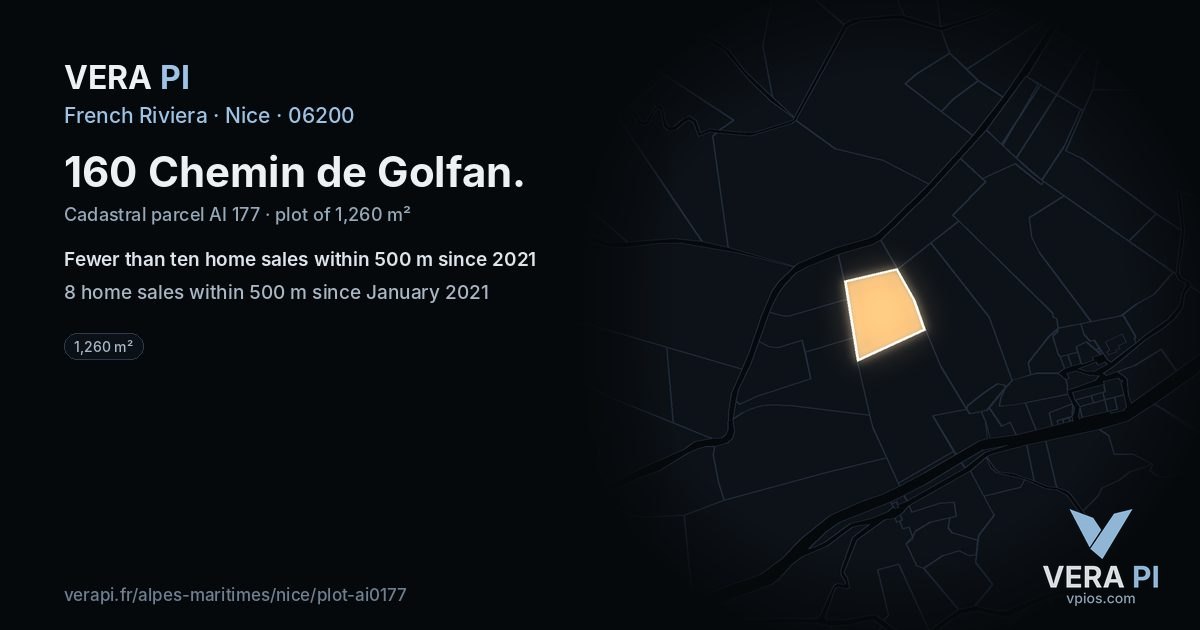 160 Chemin de Golfan, Nice at night – the plot lit, the parcels around coloured by the prices near them