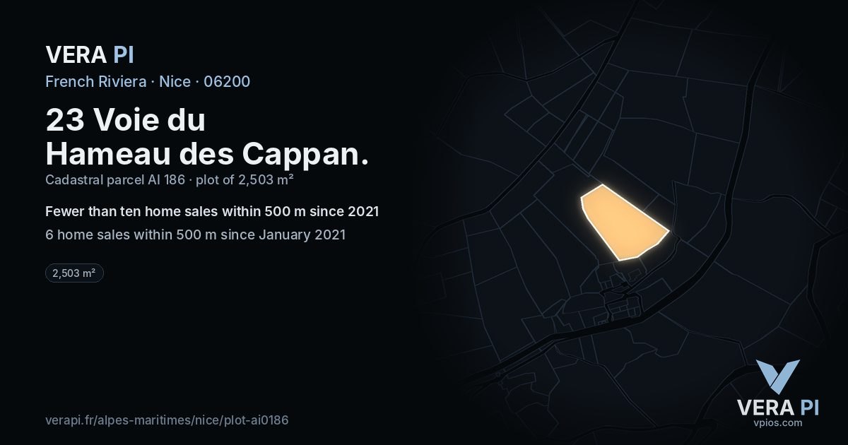 23 Voie du Hameau des Cappan, Nice at night – the plot lit, the parcels around coloured by the prices near them