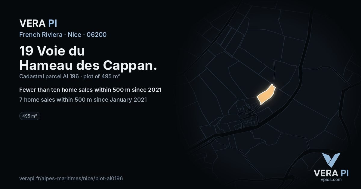 19 Voie du Hameau des Cappan, Nice at night – the plot lit, the parcels around coloured by the prices near them