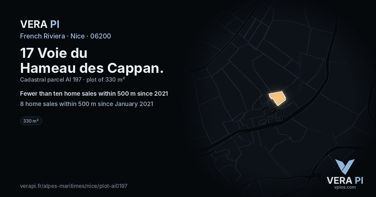 17 Voie du Hameau des Cappan, Nice at night – the plot lit, the parcels around coloured by the prices near them
