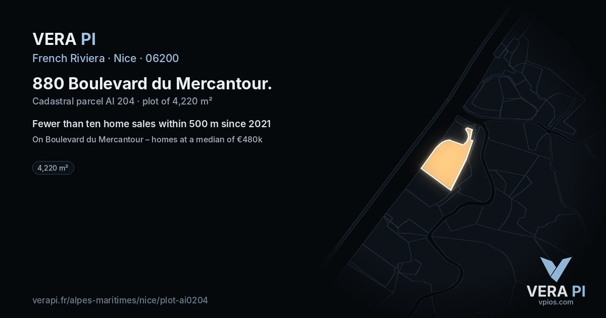 880 Boulevard du Mercantour, Nice at night – the plot lit, the parcels around coloured by the prices near them