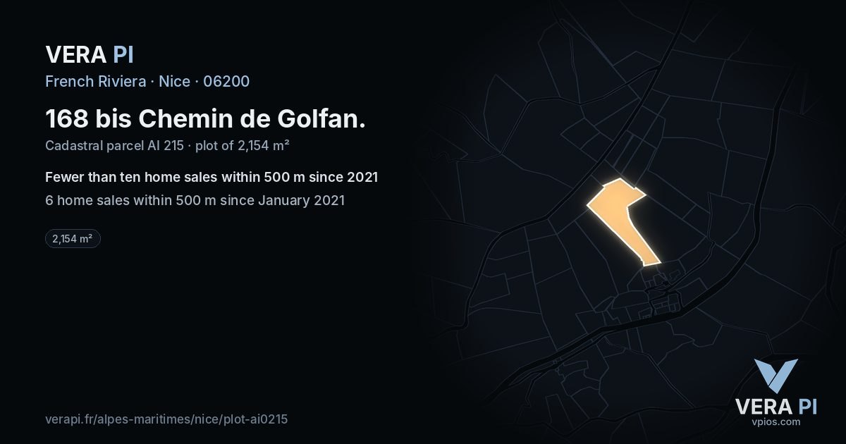 168 bis Chemin de Golfan, Nice at night – the plot lit, the parcels around coloured by the prices near them