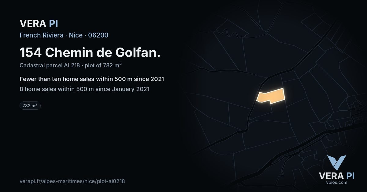 154 Chemin de Golfan, Nice at night – the plot lit, the parcels around coloured by the prices near them