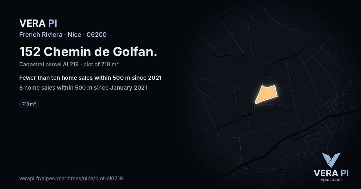 152 Chemin de Golfan, Nice at night – the plot lit, the parcels around coloured by the prices near them