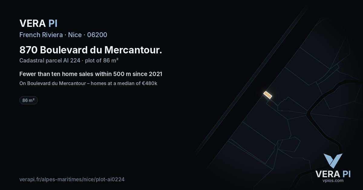 870 Boulevard du Mercantour, Nice at night – the plot lit, the parcels around coloured by the prices near them