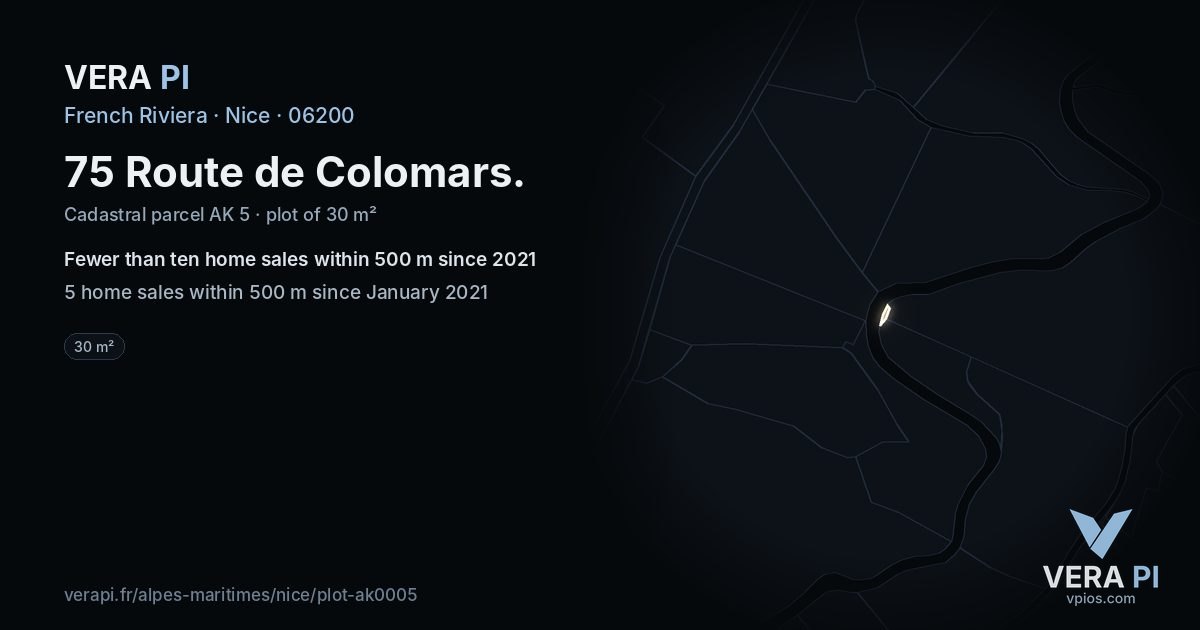 75 Route de Colomars, Nice at night – the plot lit, the parcels around coloured by the prices near them