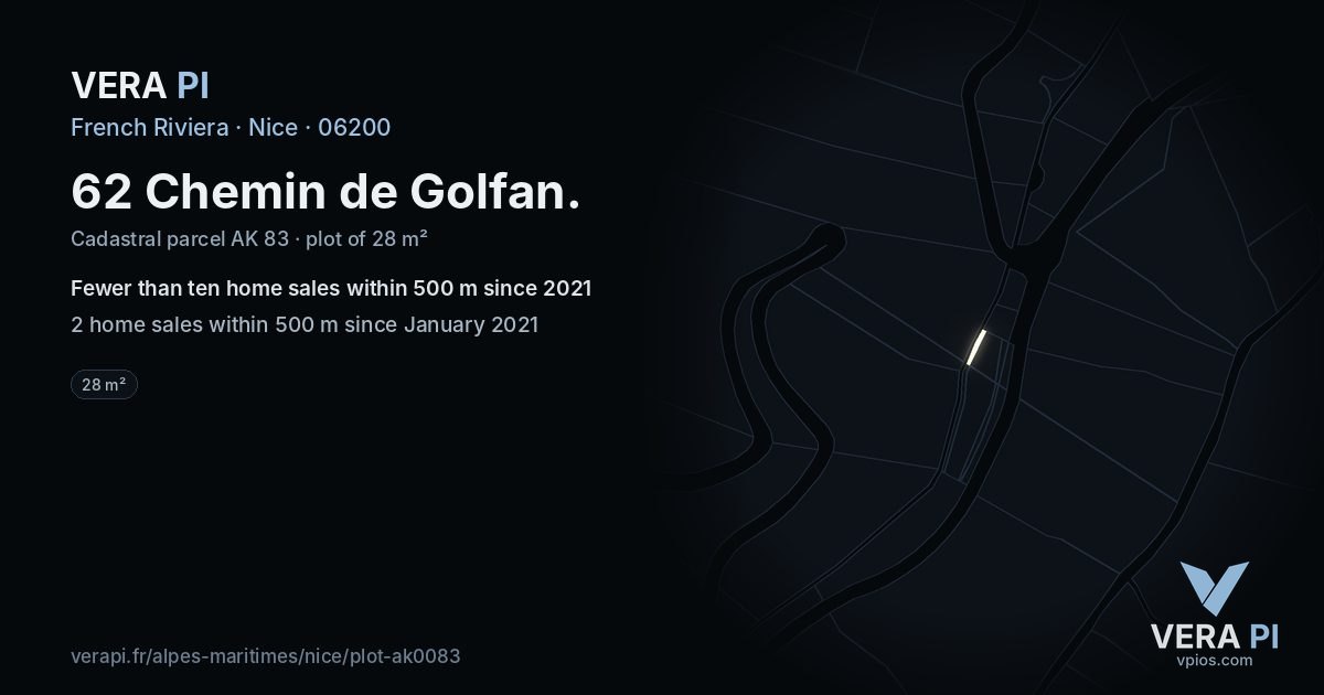62 Chemin de Golfan, Nice at night – the plot lit, the parcels around coloured by the prices near them