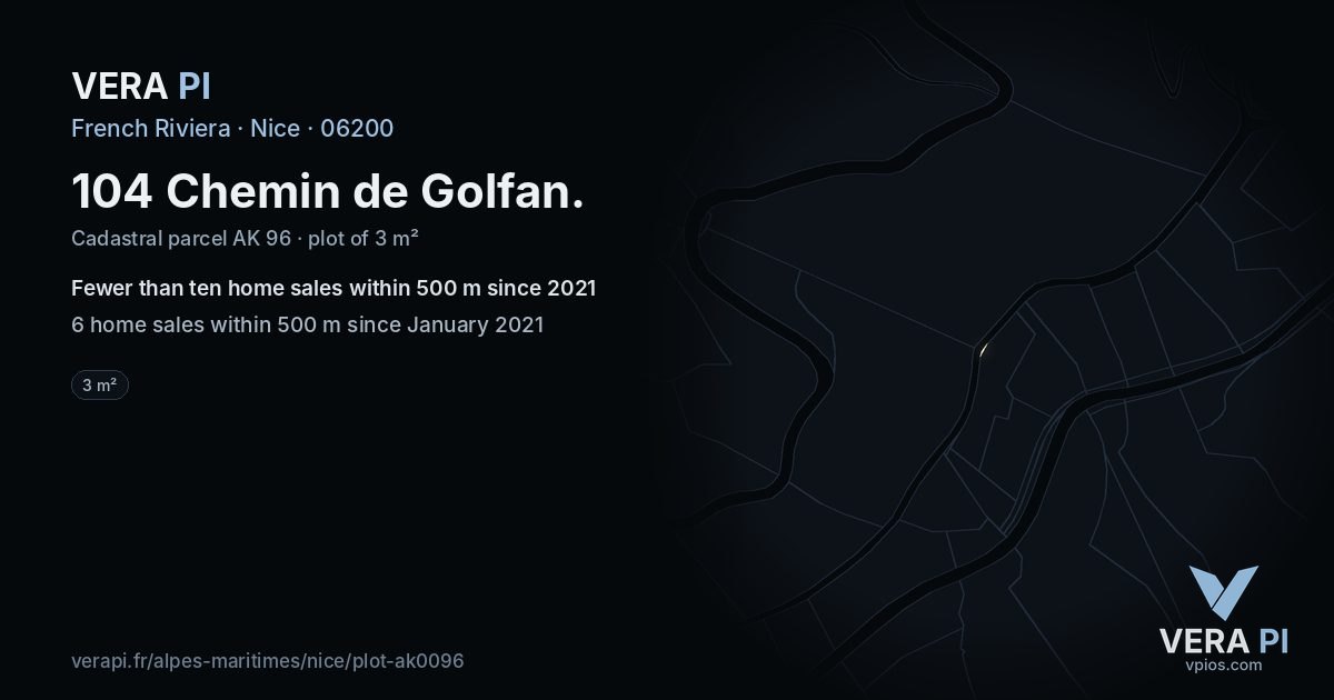104 Chemin de Golfan, Nice at night – the plot lit, the parcels around coloured by the prices near them