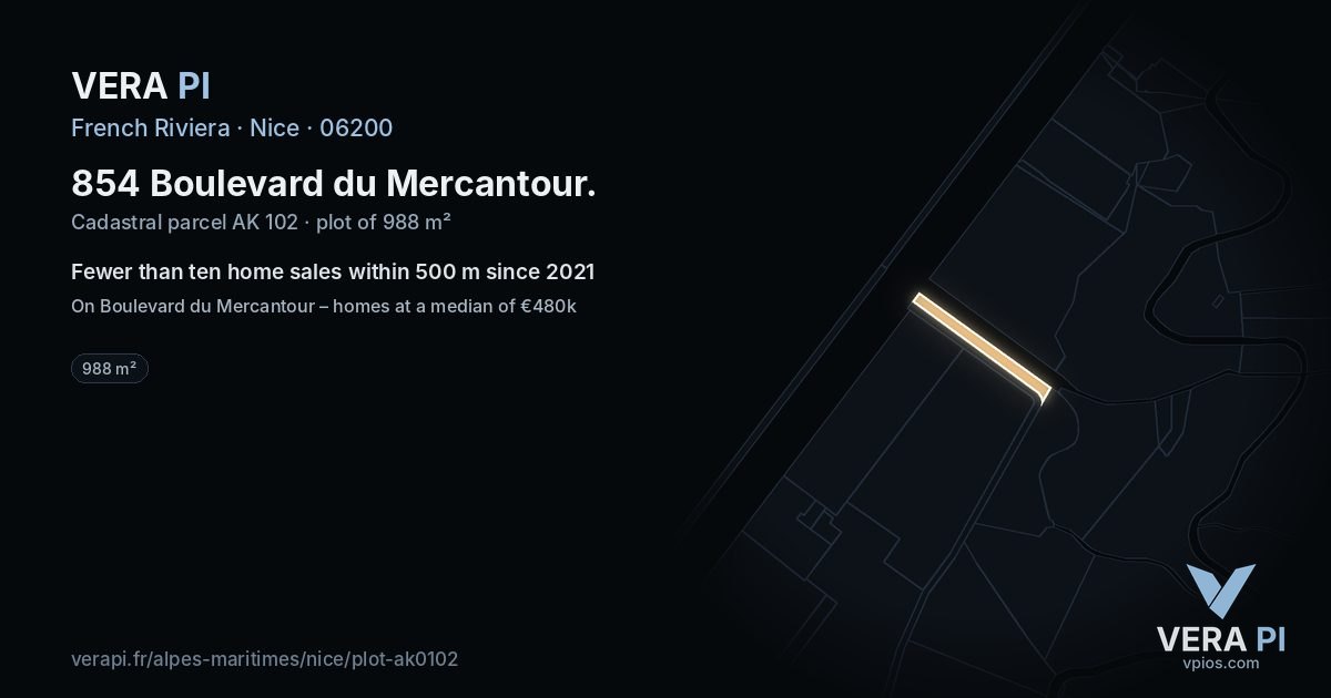 854 Boulevard du Mercantour, Nice at night – the plot lit, the parcels around coloured by the prices near them