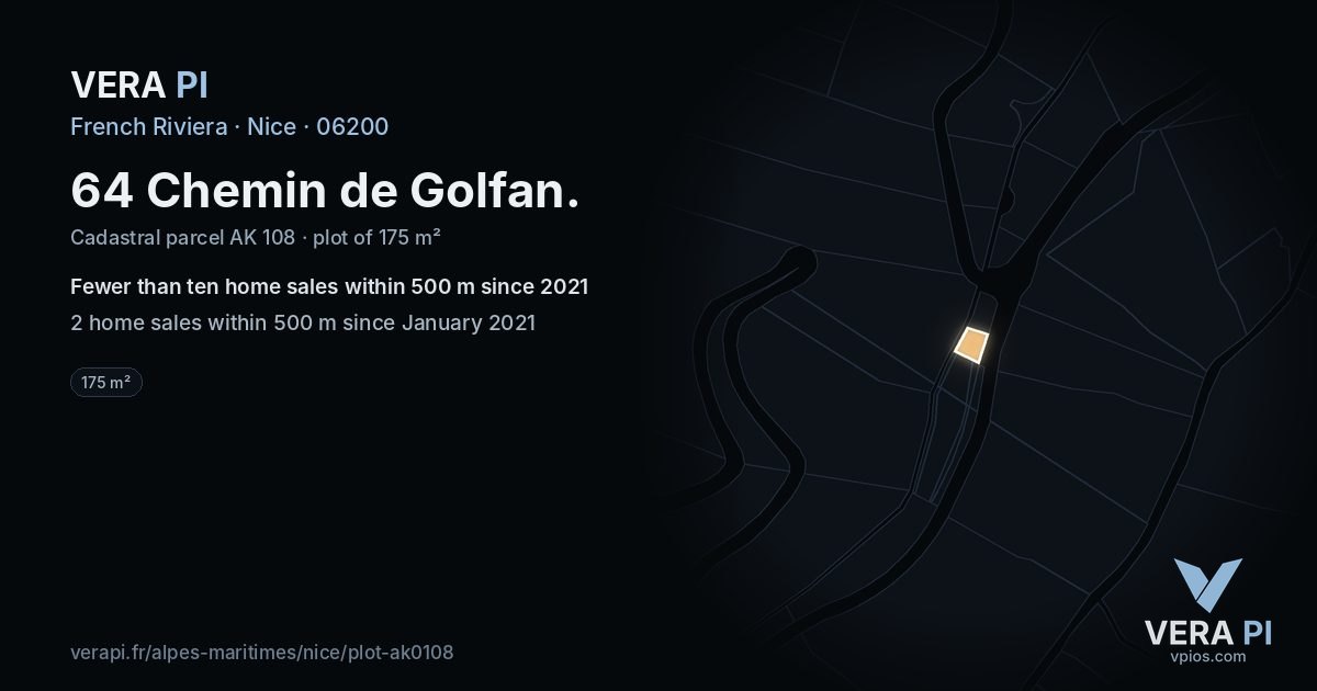 64 Chemin de Golfan, Nice at night – the plot lit, the parcels around coloured by the prices near them