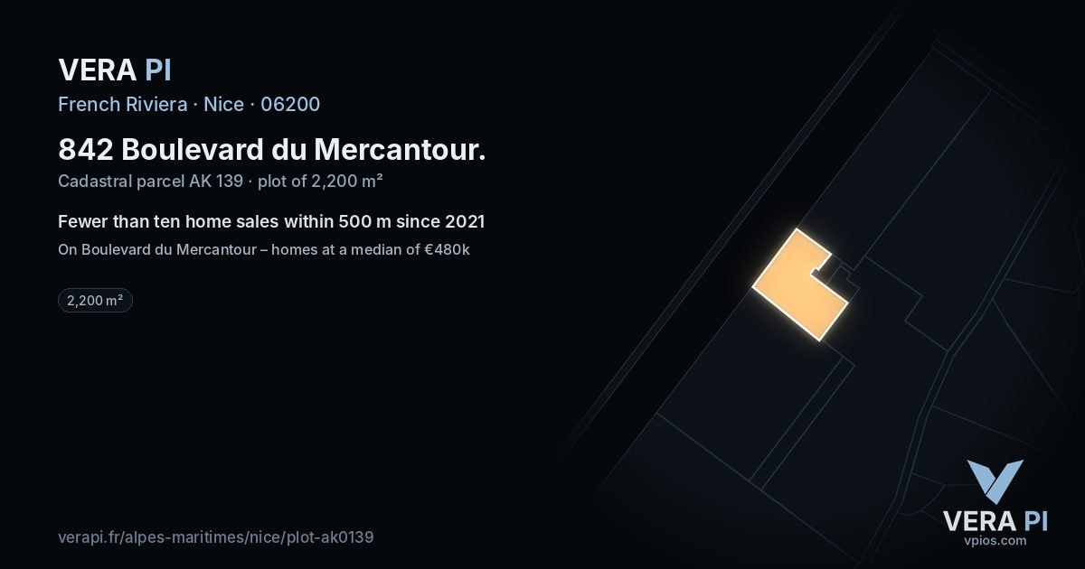 842 Boulevard du Mercantour, Nice at night – the plot lit, the parcels around coloured by the prices near them