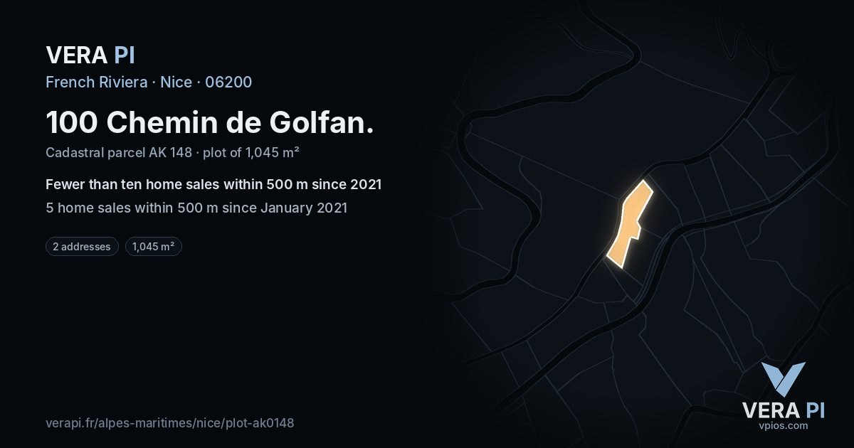 100 Chemin de Golfan, Nice at night – the plot lit, the parcels around coloured by the prices near them
