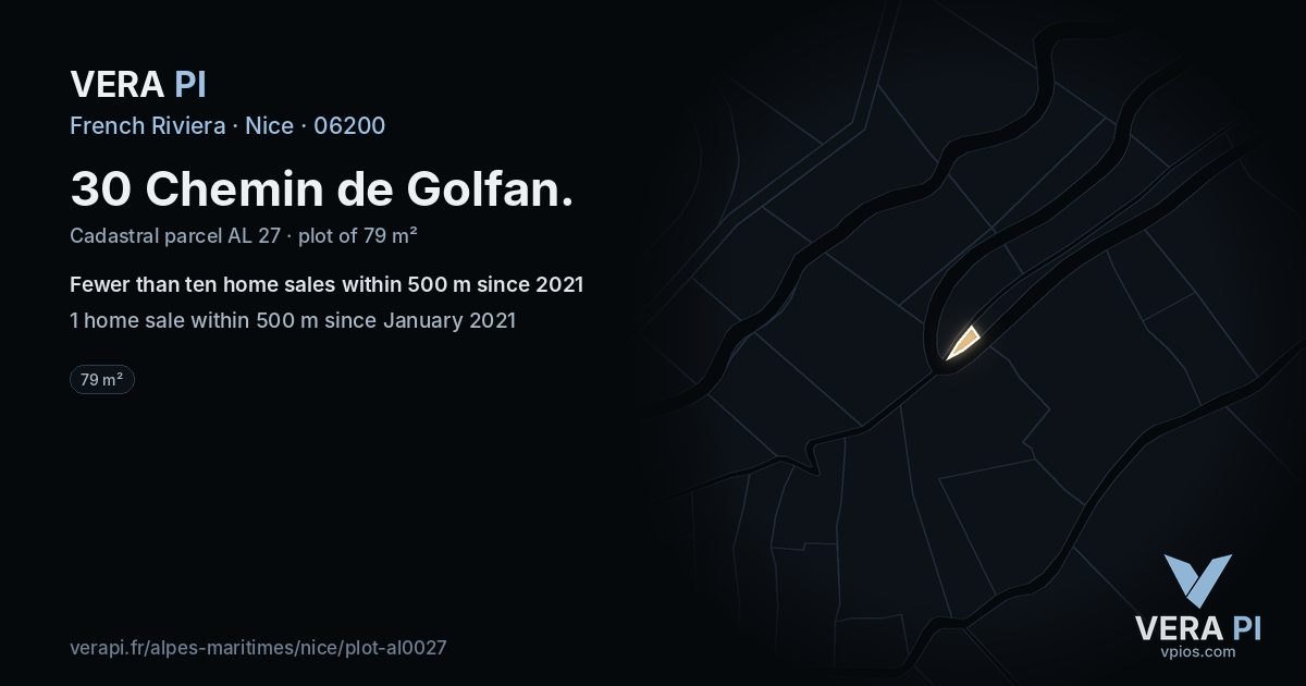 30 Chemin de Golfan, Nice at night – the plot lit, the parcels around coloured by the prices near them