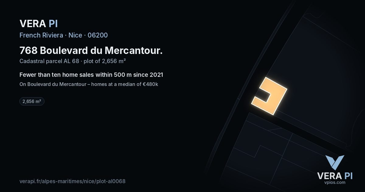 768 Boulevard du Mercantour, Nice at night – the plot lit, the parcels around coloured by the prices near them
