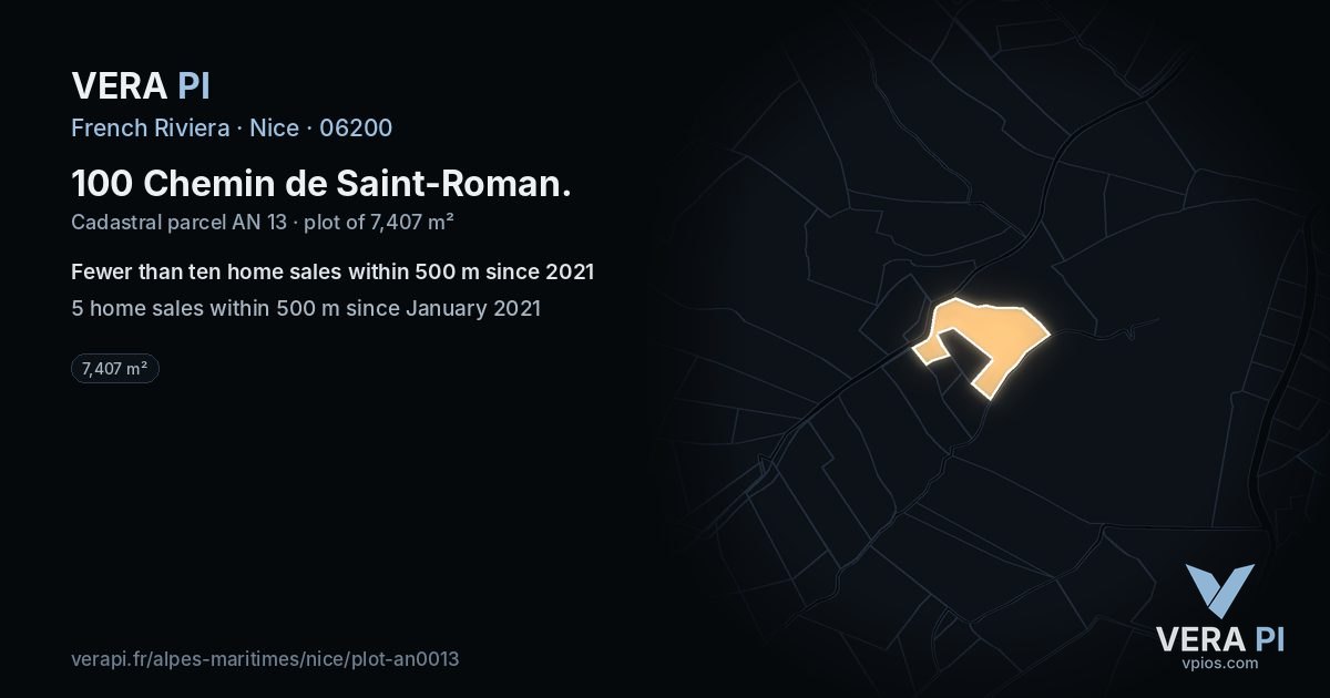 100 Chemin de Saint-Roman, Nice at night – the plot lit, the parcels around coloured by the prices near them