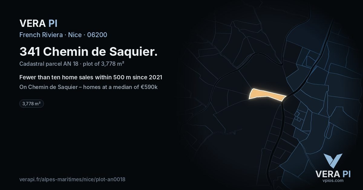 341 Chemin de Saquier, Nice at night – the plot lit, the parcels around coloured by the prices near them
