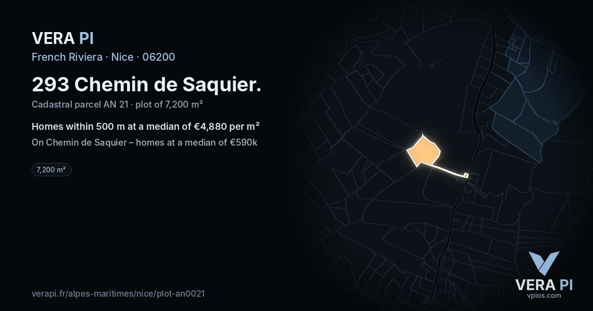 293 Chemin de Saquier, Nice at night – the plot lit, the parcels around coloured by the prices near them
