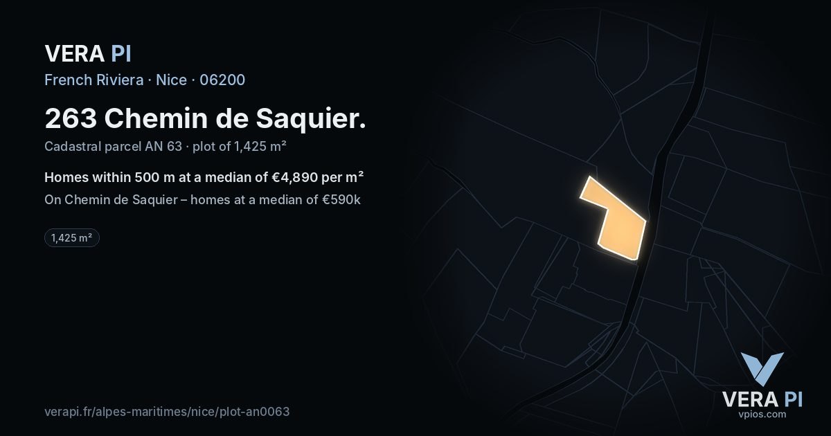 263 Chemin de Saquier, Nice at night – the plot lit, the parcels around coloured by the prices near them