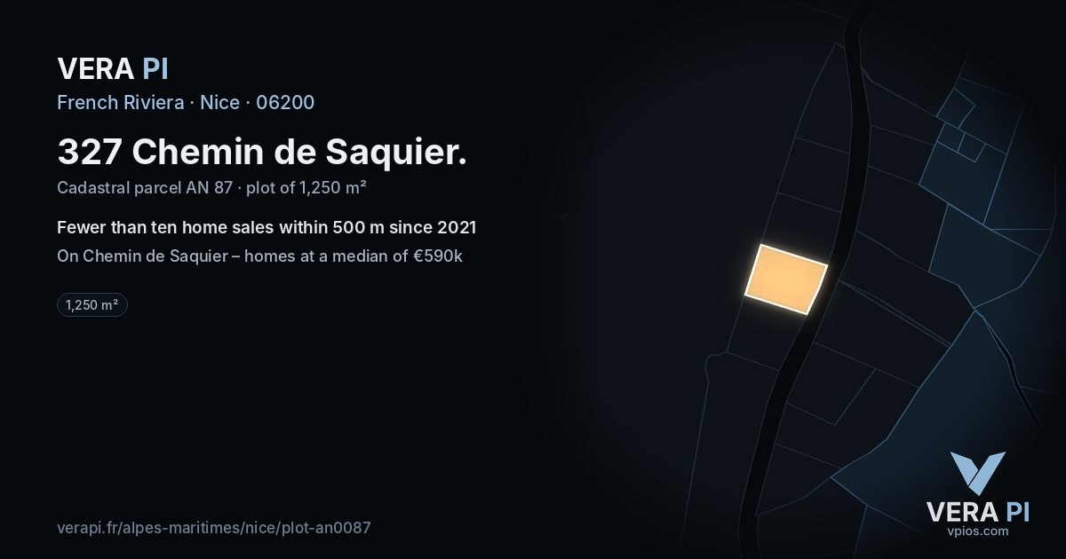 327 Chemin de Saquier, Nice at night – the plot lit, the parcels around coloured by the prices near them