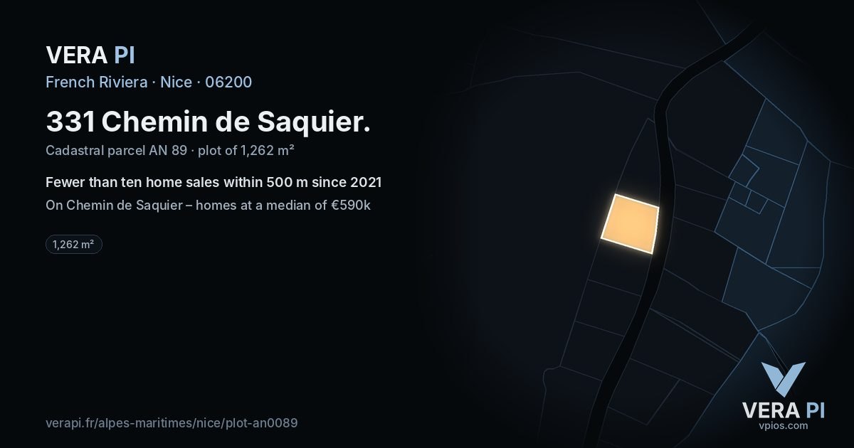 331 Chemin de Saquier, Nice at night – the plot lit, the parcels around coloured by the prices near them