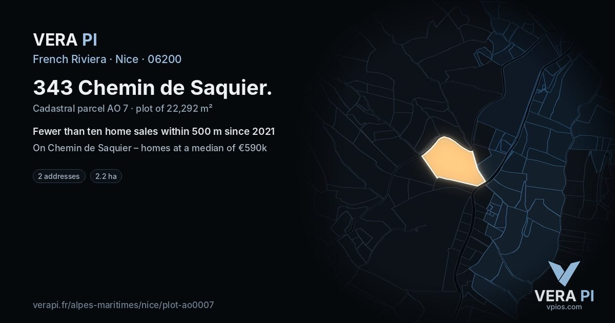 343 Chemin de Saquier, Nice at night – the plot lit, the parcels around coloured by the prices near them
