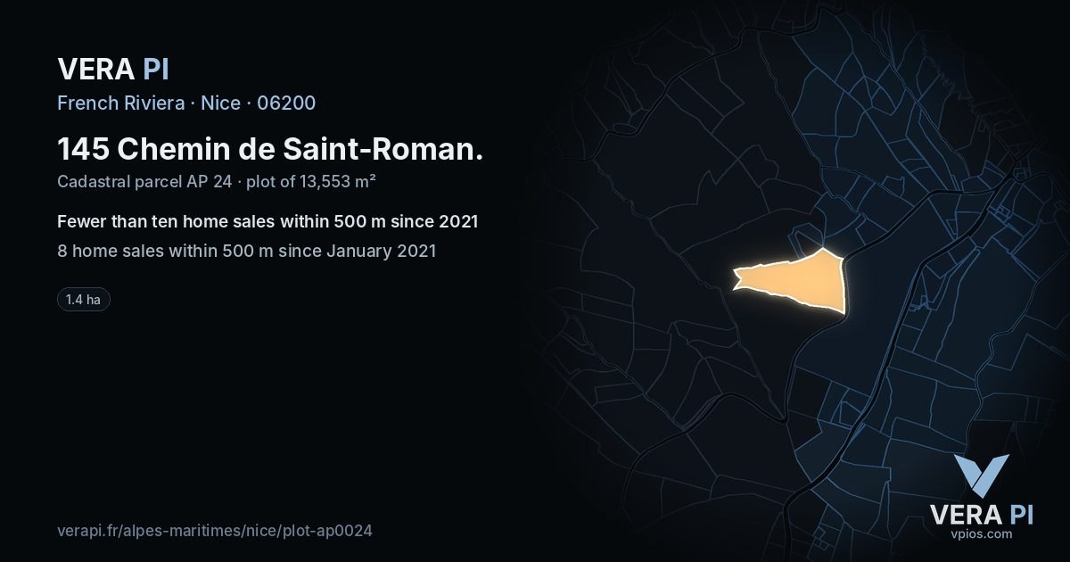 145 Chemin de Saint-Roman, Nice at night – the plot lit, the parcels around coloured by the prices near them