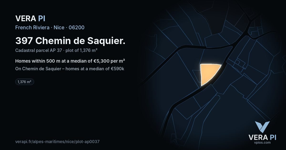 397 Chemin de Saquier, Nice at night – the plot lit, the parcels around coloured by the prices near them