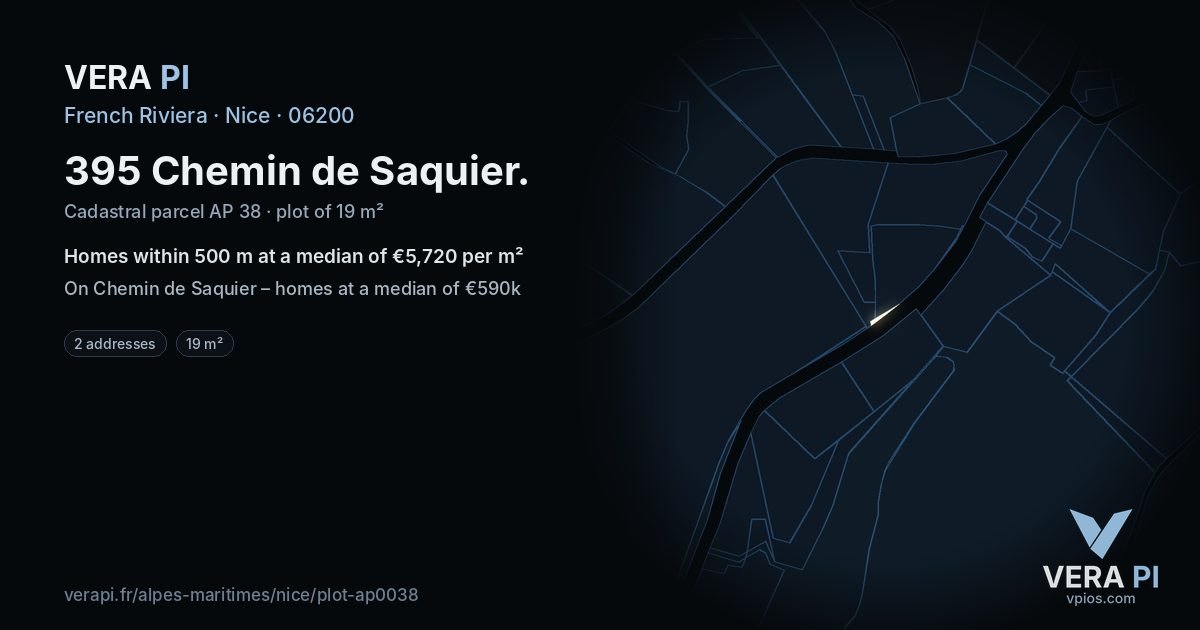 395 Chemin de Saquier, Nice at night – the plot lit, the parcels around coloured by the prices near them