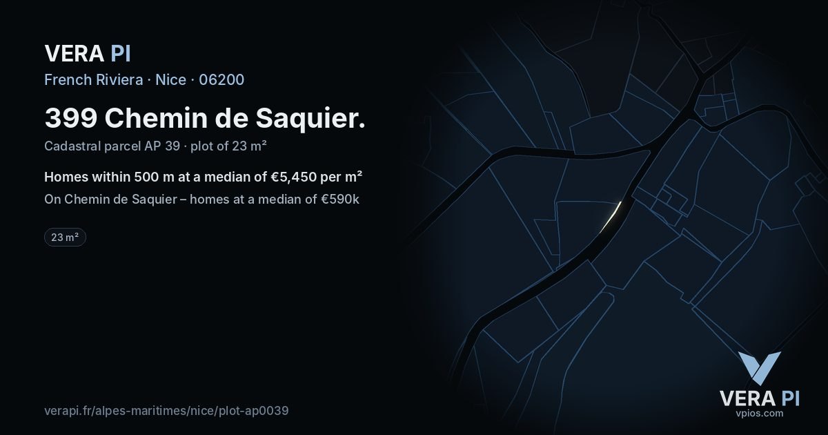 399 Chemin de Saquier, Nice at night – the plot lit, the parcels around coloured by the prices near them
