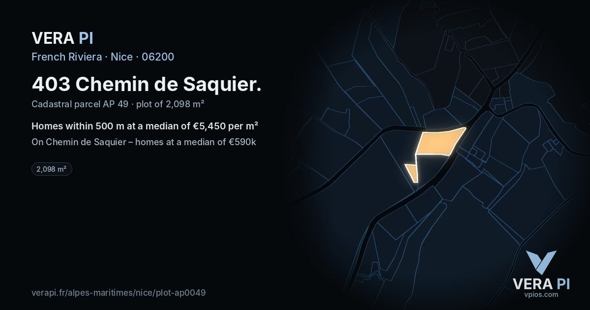 403 Chemin de Saquier, Nice at night – the plot lit, the parcels around coloured by the prices near them