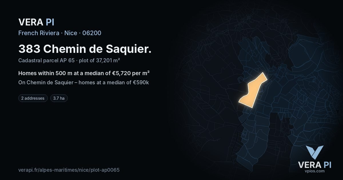 383 Chemin de Saquier, Nice at night – the plot lit, the parcels around coloured by the prices near them