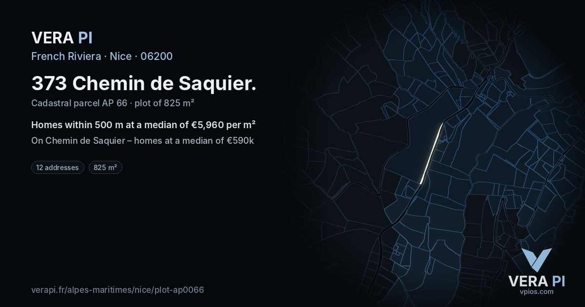 373 Chemin de Saquier, Nice at night – the plot lit, the parcels around coloured by the prices near them