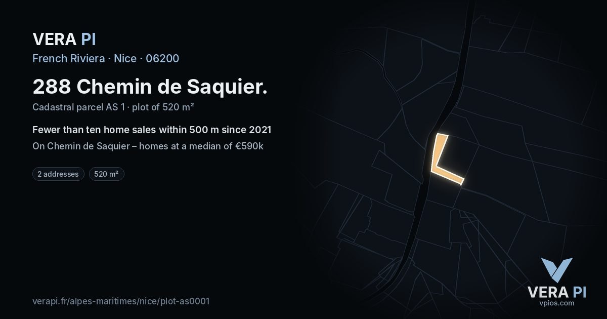 288 Chemin de Saquier, Nice at night – the plot lit, the parcels around coloured by the prices near them