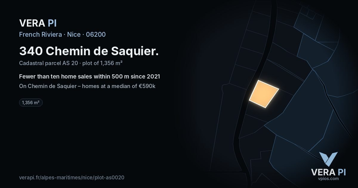 340 Chemin de Saquier, Nice at night – the plot lit, the parcels around coloured by the prices near them