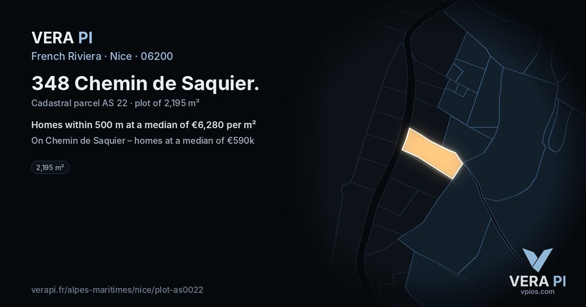 348 Chemin de Saquier, Nice at night – the plot lit, the parcels around coloured by the prices near them