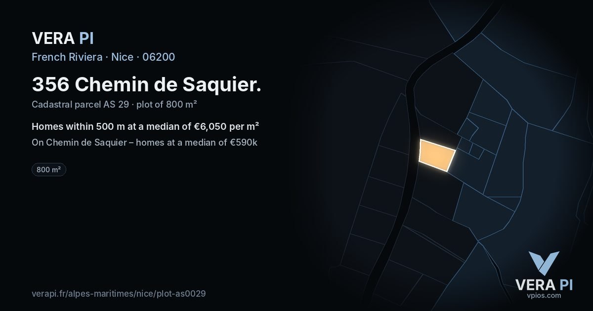 356 Chemin de Saquier, Nice at night – the plot lit, the parcels around coloured by the prices near them