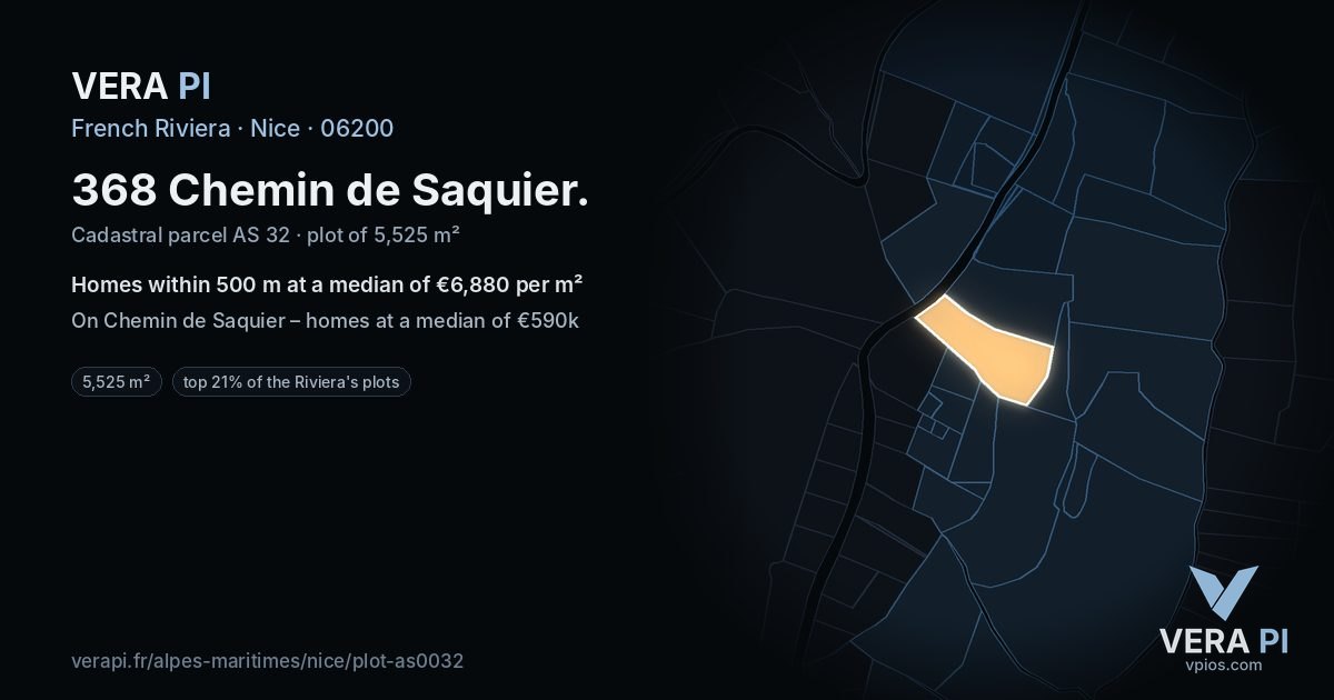 368 Chemin de Saquier, Nice at night – the plot lit, the parcels around coloured by the prices near them