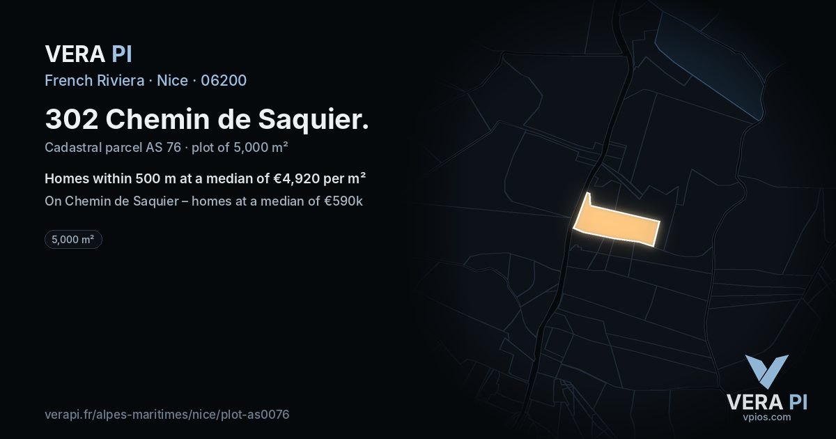 302 Chemin de Saquier, Nice at night – the plot lit, the parcels around coloured by the prices near them