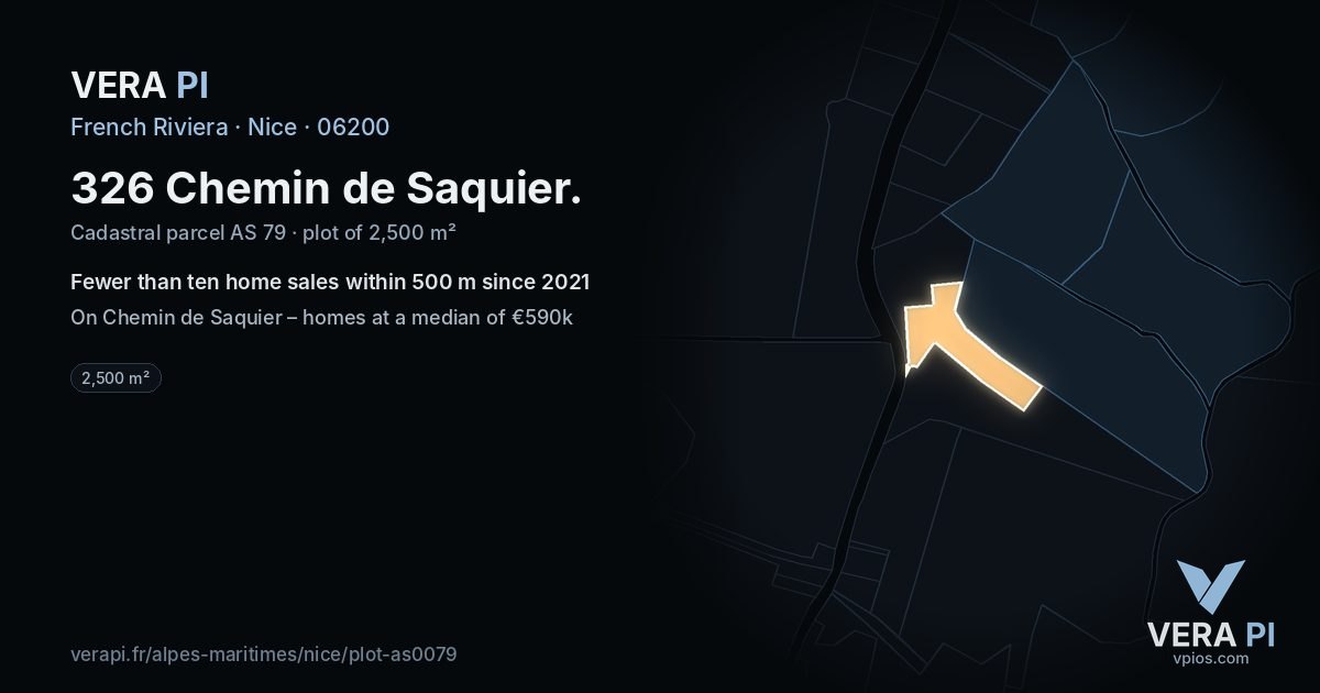 326 Chemin de Saquier, Nice at night – the plot lit, the parcels around coloured by the prices near them