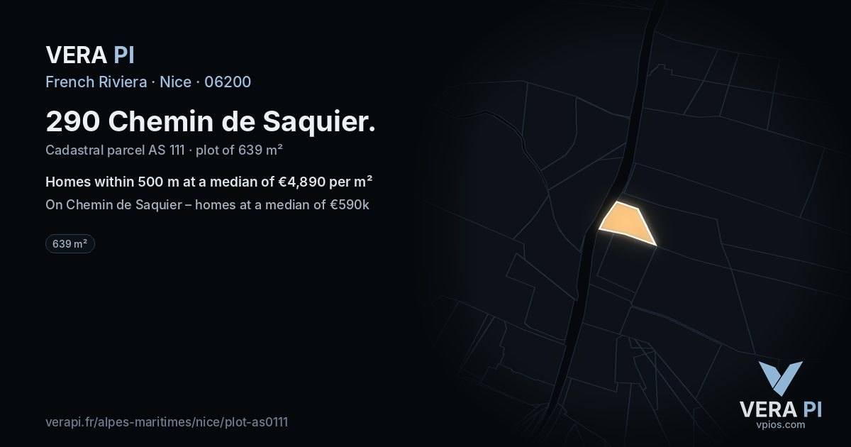 290 Chemin de Saquier, Nice at night – the plot lit, the parcels around coloured by the prices near them