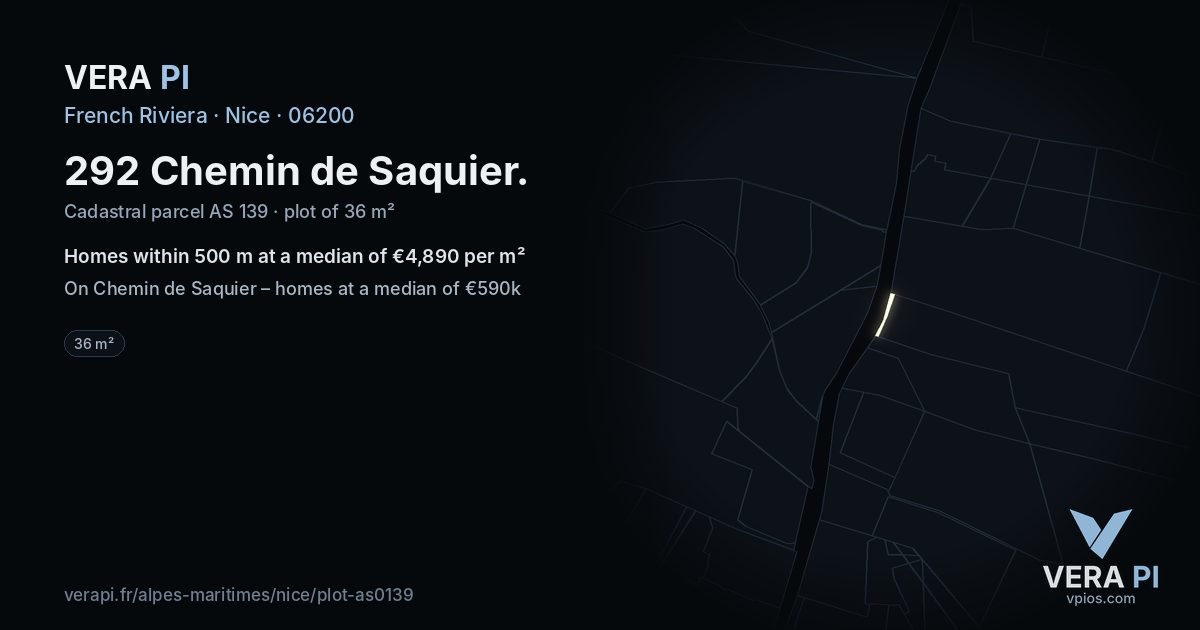 292 Chemin de Saquier, Nice at night – the plot lit, the parcels around coloured by the prices near them